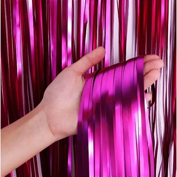 Cortina Decorativa Metalizada - Cor Rosa - 1x2 Metros