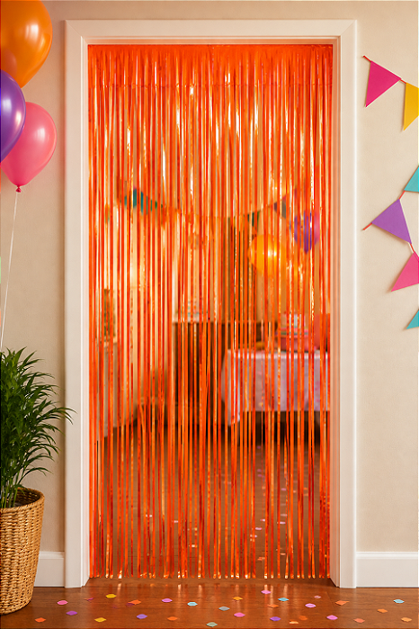 Cortina Decorativa Metalizada - Cor Laranja - 1x2 Metros