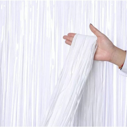 Cortina Decorativa Metalizada - Cor Branco - 1x2 Metros