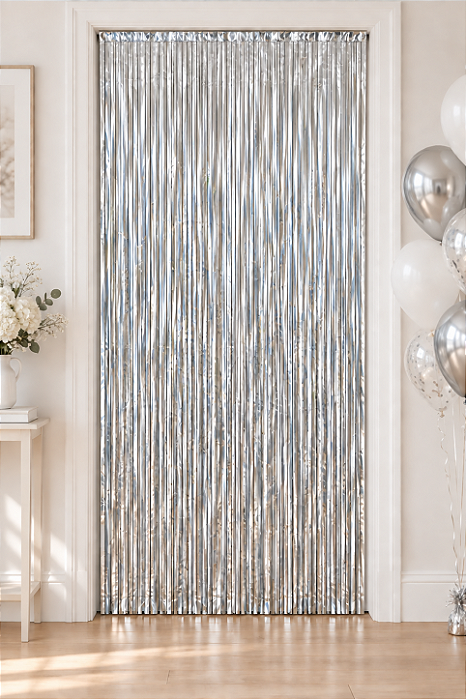 Cortina Decorativa Metalizada - Cor Prata - 1x2 Metros