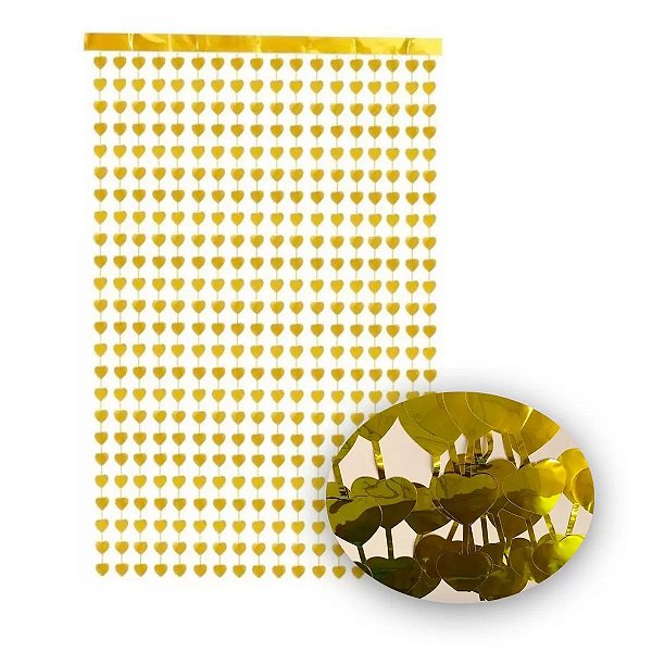 Cortina Decorativa Coração Dourado