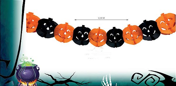 Guirlanda de Papel Abóbora Halloween - 2 Metros