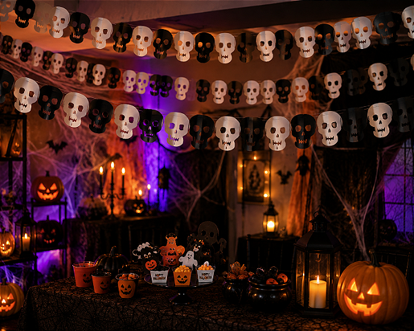 Guirlanda de Papel Caveira Halloween - 2 Metros
