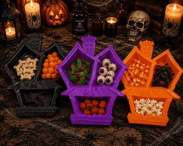 Bandeja Castelo Do Terror Halloween - Cor Sortida (Preto / Laranja ou Roxo) - 1 Unidade