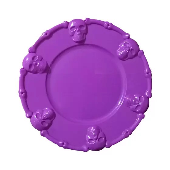 Bandeja Redonda para Decoração de Halloween com Caveiras - 36 Centímetros de Diâmetro