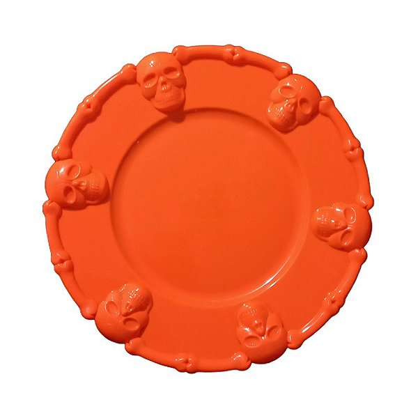 Bandeja Redonda para Decoração de Halloween com Caveiras - 36 Centímetros de Diâmetro