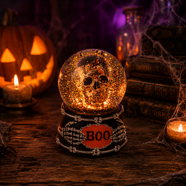 Caveira Globo de Água a Corda Halloween - 18cm