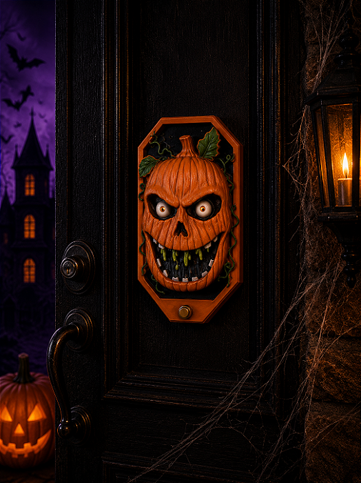 Campainha Abóbora Halloween com Som Luz e Movimento