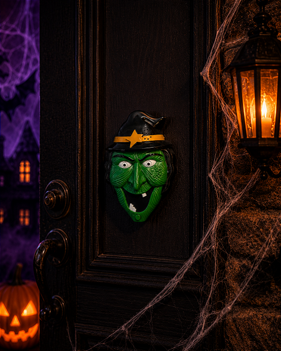 Campainha Bruxa Terror com Som Luz e Movimento Halloween - 20cm x 16cm