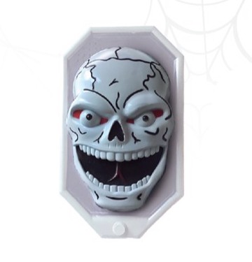 Campainha Caveira Branca Halloween com Som Luz e Movimento 19cm