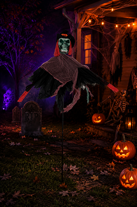 Enfeite Fantasma na Vareta Halloween 65cm
