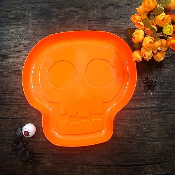 Bandeja Plástica Caveira Halloween – 1 Unidade | Cores Sortidas | Servir e Decorar