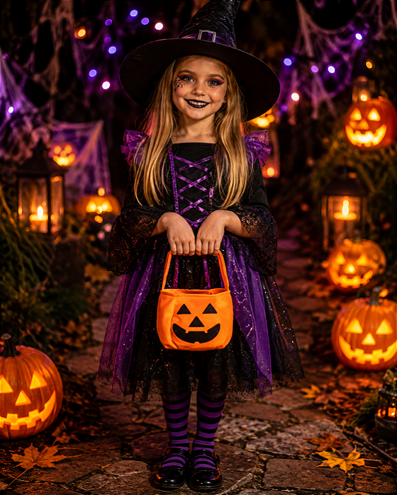 Sacolinha Porta Doces Abóbora Tecido Halloween - 20cm