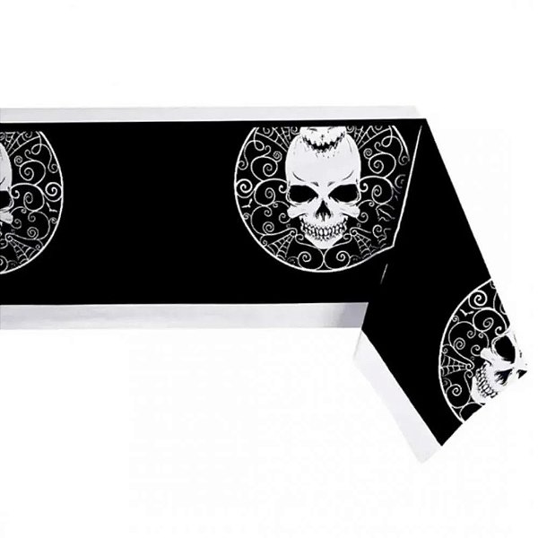 Toalha Plástica De Mesa Principal Halloween Caveira - 108cm x 180 cm