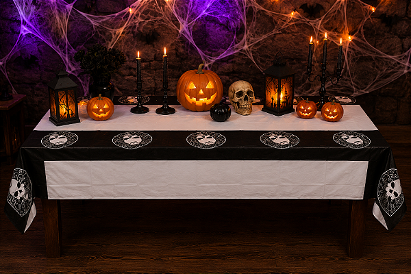 Toalha Plástica De Mesa Principal Halloween Caveira - 108x180 cm