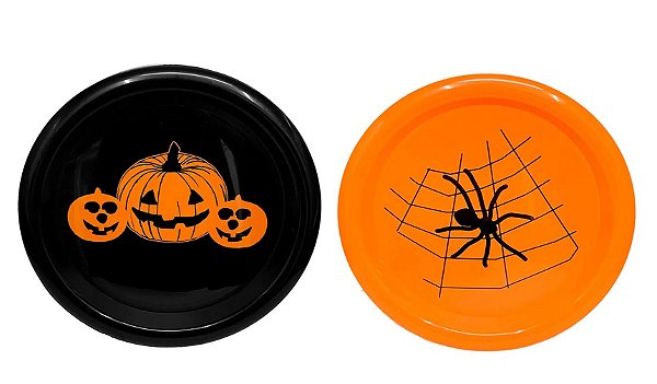 Prato Plástico Redondo Halloween – 24cm | Laranja ou Preto – 1 Unidade