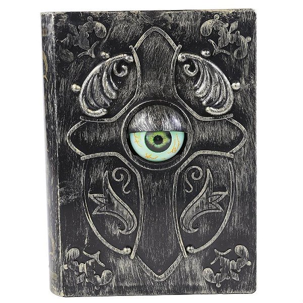 Decoração Halloween de Terror Livro Com Olho Mágico Que Mexe Sozinho e Som