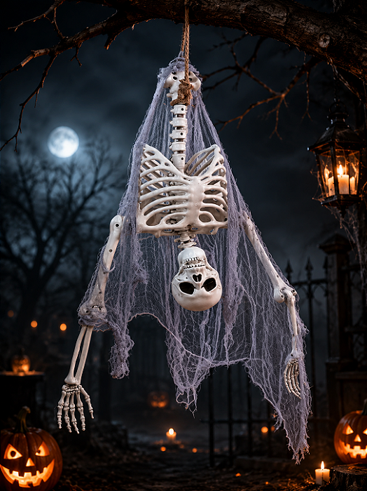 Esqueleto Halloween Articulado de Cabeça para Baixo 100cm