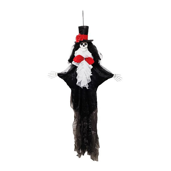 Boneco Noivo Cadáver Com Chapéu com Led, Som e Movimento 10X70X120cm - 1 Unidade