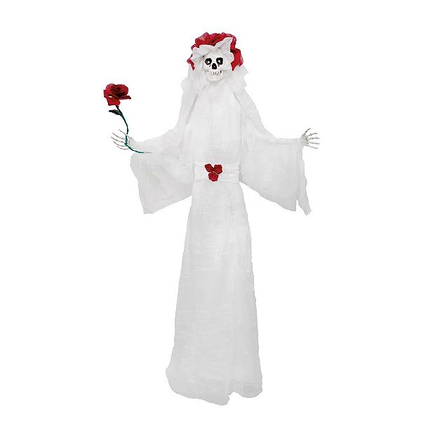 Boneco Noiva com Flor Cadáver com Led, Som e Movimento 10X70X120cm - 1 Unidade