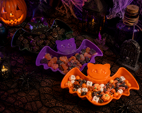 Prato Petisqueira Formato Morcego Halloween 28x19cm - Cores Sortidas 1 Unidade
