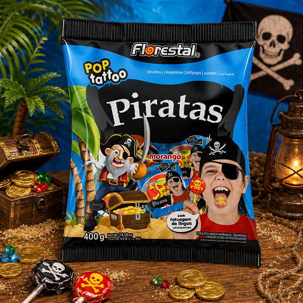 Pirulito Pop Tattoo Piratas 400g - Com Tatuagem de Língua