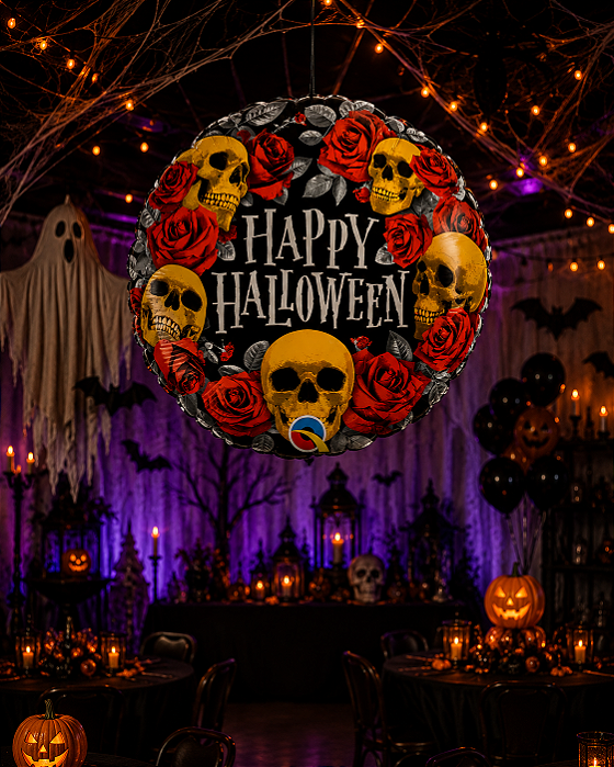 Balão Metalizado Caveiras Halloween - 18 Polegadas (46cm) - Flutua Com Gás Hélio