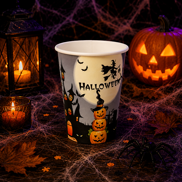 Copo de Papel 270ml Halloween Abóboras e Castelo – 10 Unidades