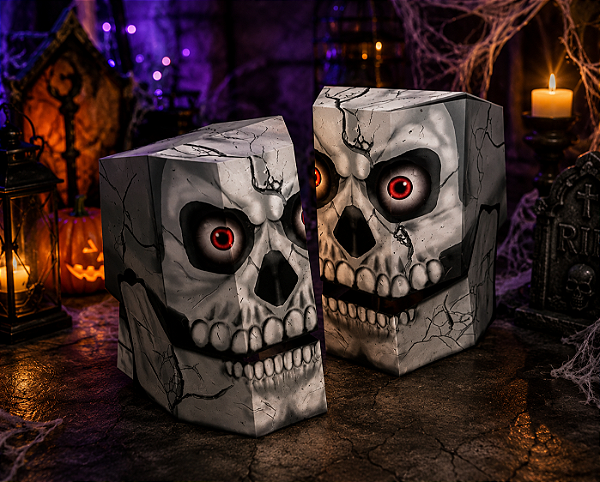 Caixa de Papel Crânio Caveira Halloween - 2 Unidades