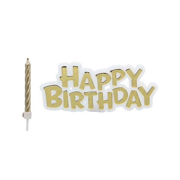 Vela Happy Birthday Dourada