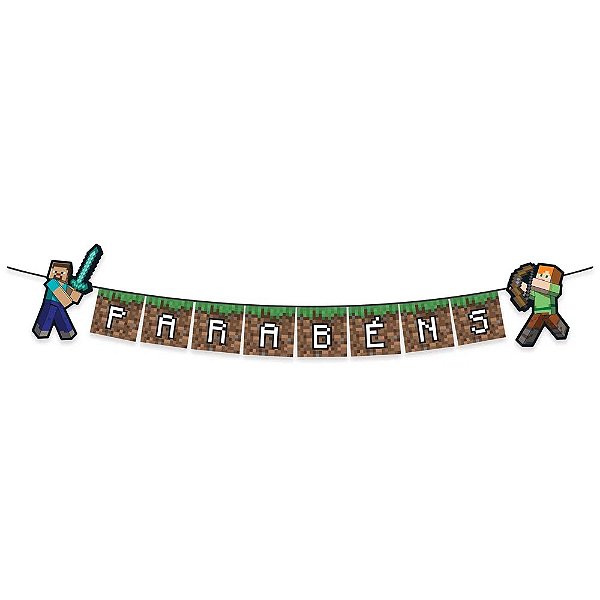 Faixa Parabéns Festa Minecraft - 220cm
