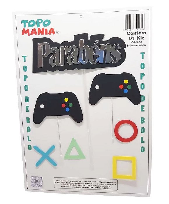 Topo de Bolo Topper Decoração Start Gamer Cenário - 7 Peças (01 Topper maior + 2 Picks + 4 Enfeites)