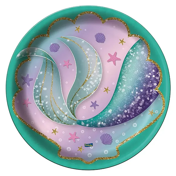 Prato de Papel descartável Sereia 18 cm - 8 unidades