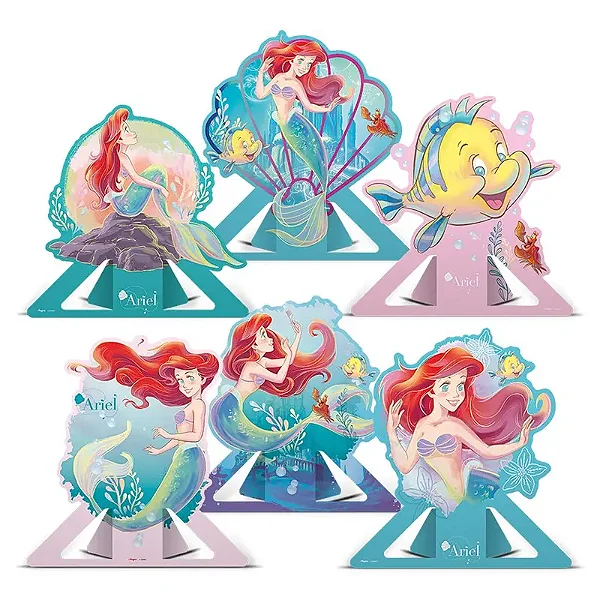 Decoração de Mesa Pequena Sereia Ariel Disney em Papel Cartonado 20x15cm - 6 Unidades