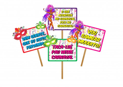 Plaquinhas Divertidas para Foto Carnaval - 10 Unidades