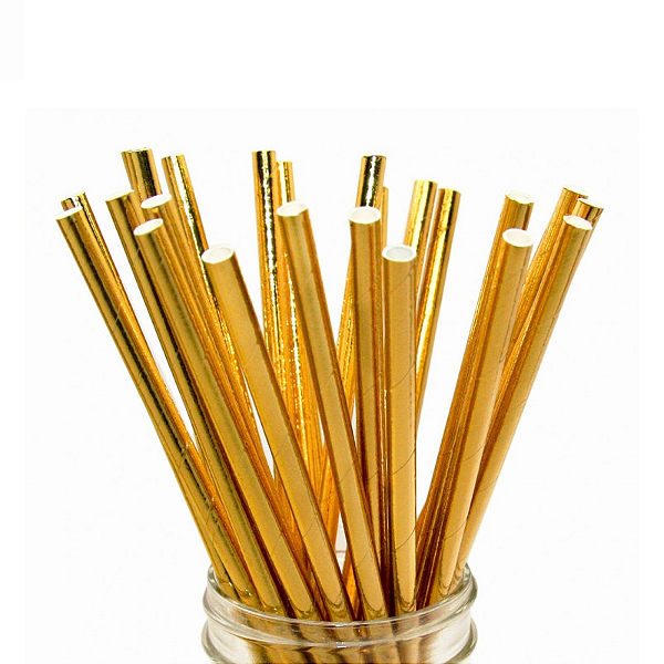 Canudo De Papel Biodegradável Ouro - 6x200 mm - 12 Unidades
