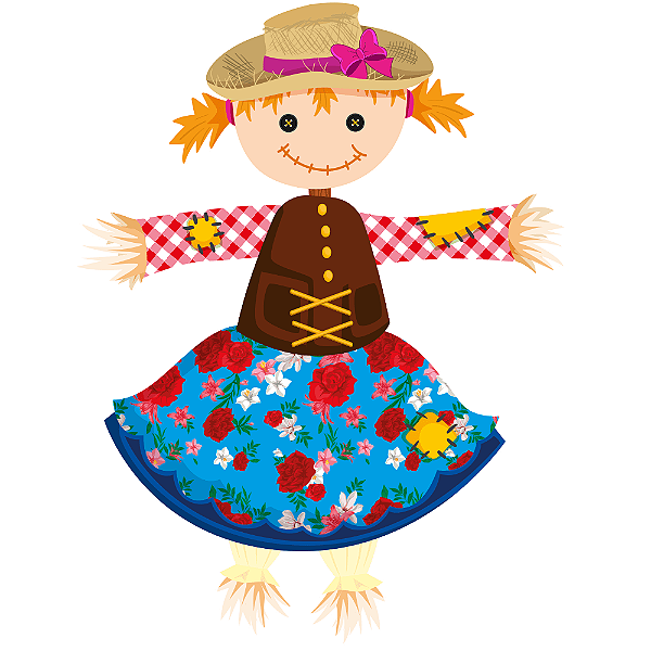 Personagem Articulado Espantalho Menina Arraiá 88x66cm - 1 Unidade