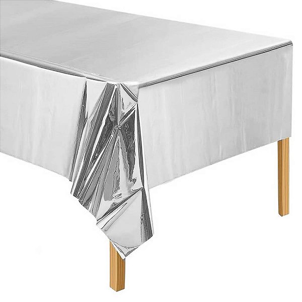 Toalha De Mesa Metalizada Prata 1,37 x 1,83 cm