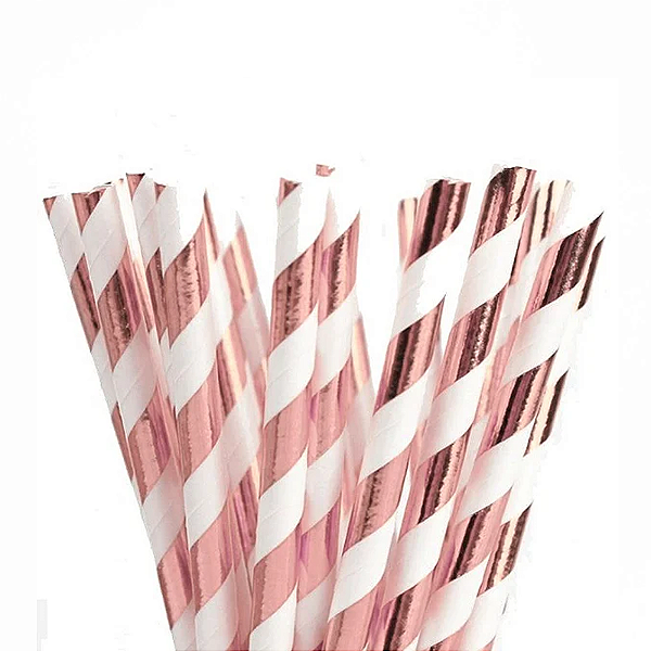 Canudo De Papel Biodegradável Rose Gold - 6x200 mm - 12 Unidades