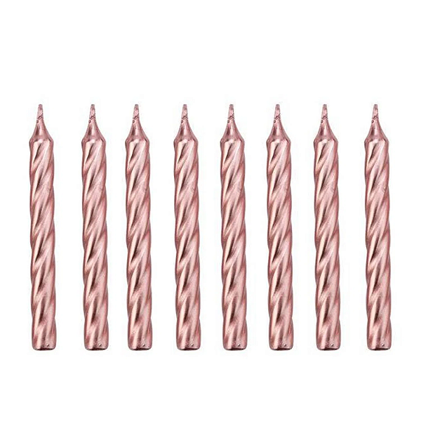 Vela de Aniversário Palito Espiral Metalizada Rose - 8 Unidades