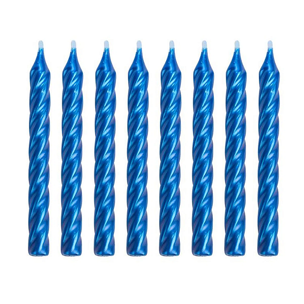 Vela de Aniversário Palito Espiral Metalizada Azul - 8 Unidades