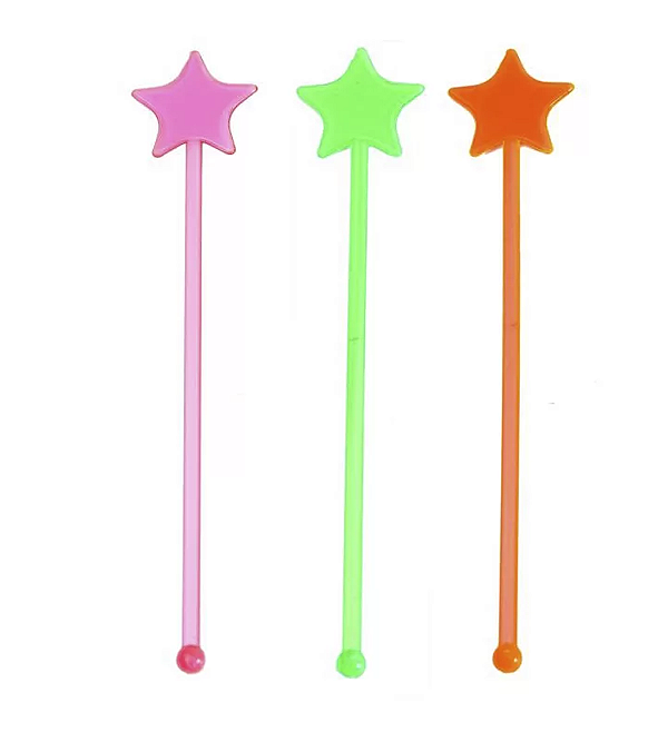 Mexedor de Drink Estrela Neon Colorido 18cm - 12 Unidades​​