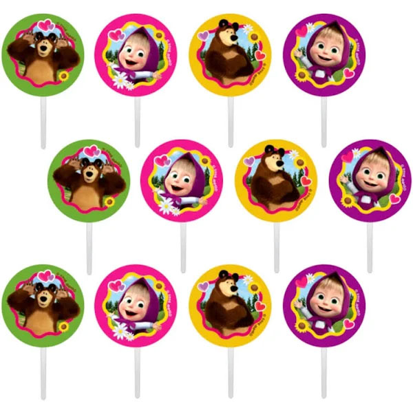 Palitos Decorativos em E.V.A para Docinhos Festa Masha e o Urso 10cm - 12 Unidades - Piffer