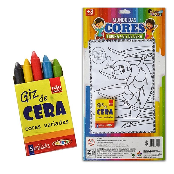 Lembrancinha Mundo das Cores -  3 Desenhos e 5 Giz