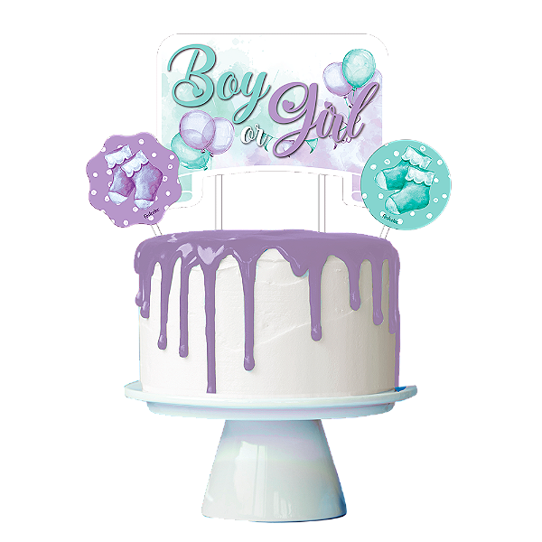 Topo de Bolo Chá de Revelação Especial Verde/Roxo 22 x 33 cm - 4 Peças