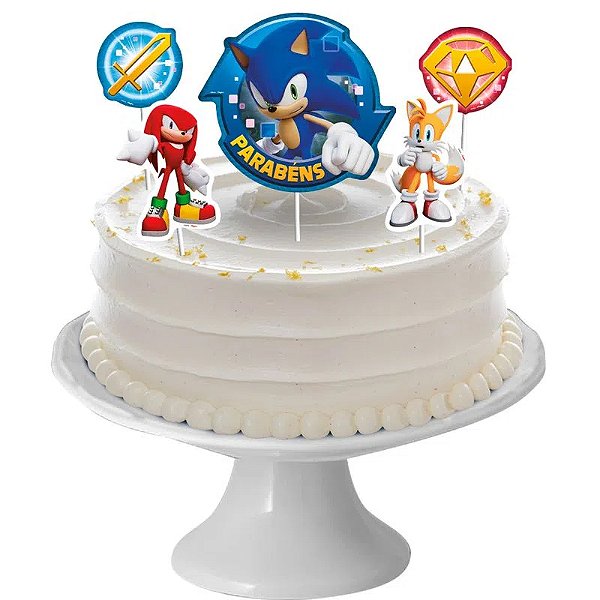 Decoração de Bolo Cenário Festa Sonic - 5 Unidades (1 Grande 23x14cm + 4 Menores 11x6cm)
