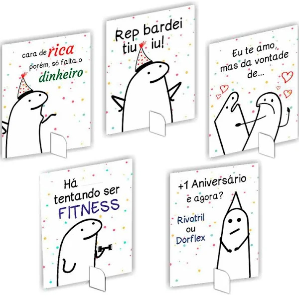 Enfeites De Mesa Festa Meme Flork em Papel Cartonado 22cm x 17cm - 5 Unidades