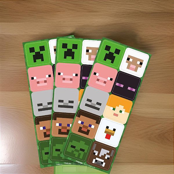 Adesivo Festa Minecraft - 3 Cartelas Com 10 Adesivos Cada (30 Unidades)