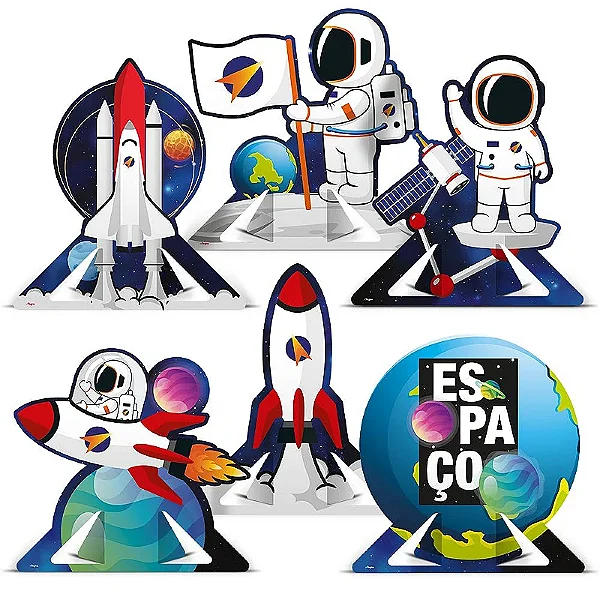 Decoração de Mesa Festa Astronauta em Papel Cartonado 20x15cm - 6 Unidades