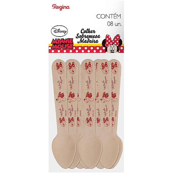 Colher Madeira Sobremesa Minnie - 8 unidades